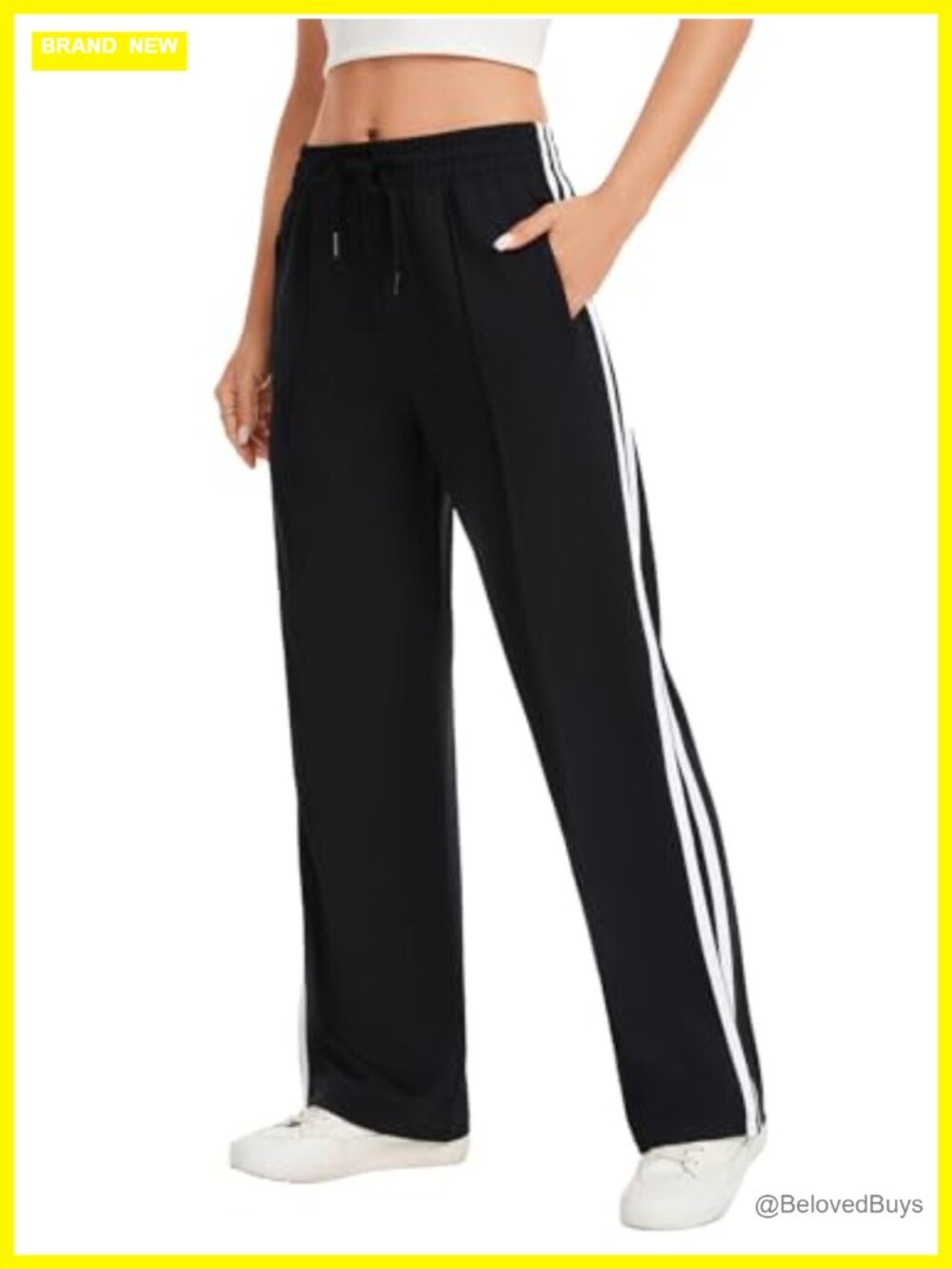 Womens Straight Leg Track Pants Zip Pockets Drawstring Sweatpants